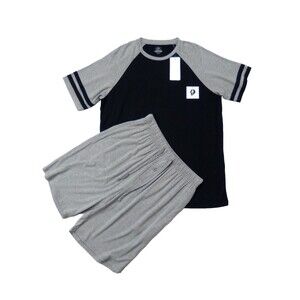 Nachila Men's 2Pc Short Sleeve & Shorts Soft Bamboo Pajama's Black /Grey Size S